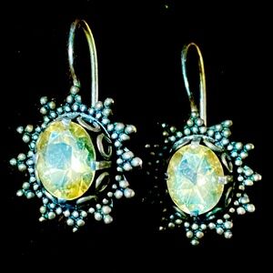 Silver Yellow Stone Earrings